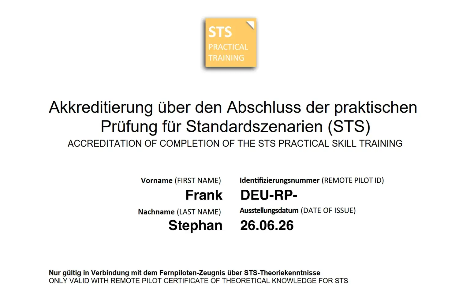 Drohnenführerschein A2 und STS Qualifikation für professionelle Drohnenaufnahmen von STEPHAN Digital